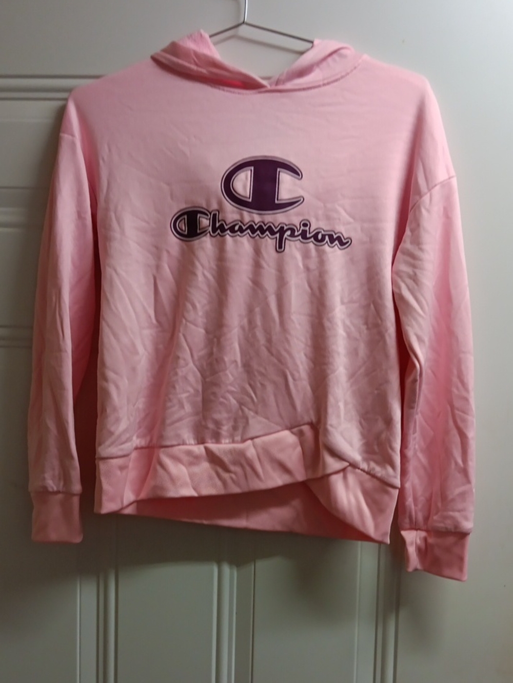 Champion Pink Pullover Hoodie with Purple Logo
